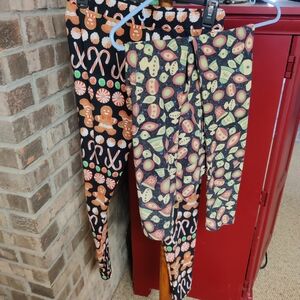 LuLaRoe Women's Two Pairs  Black Holiday Gingerbread & Candy Leggings